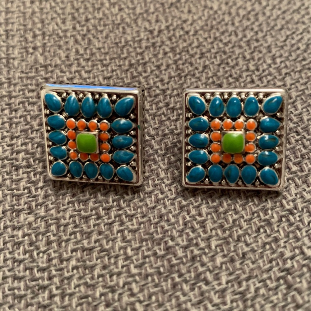 BEST Brand Square Post Earrings with Faux Turquoise